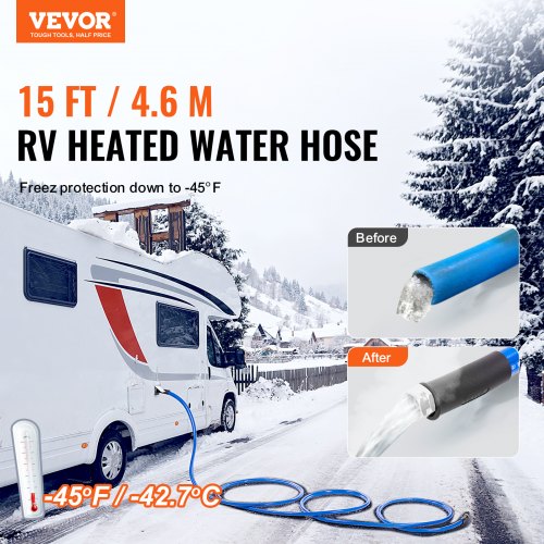 15ft Heated Water Hose for RV Heated Drinking Water Hose Antifreeze to 45°F