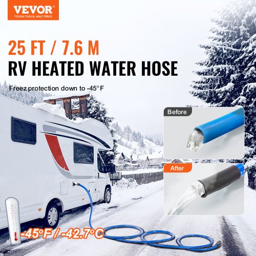 25ft Heated Water Hose for RV Heated Drinking Water Hose Antifreeze to 45°F