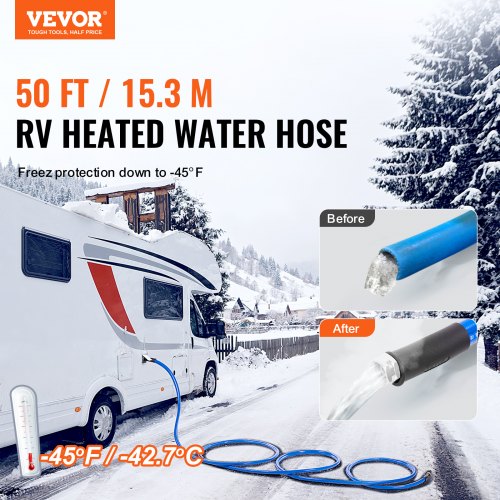 50ft Heated Water Hose for RV Heated Drinking Water Hose Antifreeze to 45°F