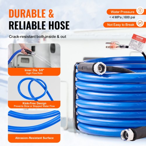 50ft Heated Water Hose for RV Heated Drinking Water Hose Antifreeze to 45°F