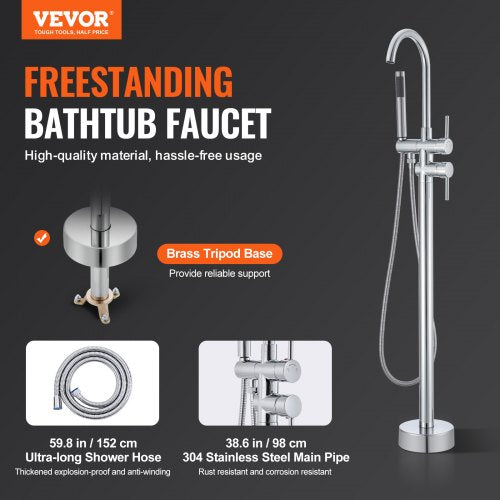 Freestanding Bathtub Faucet Floor Mount Freestanding Tub Filler Shower
