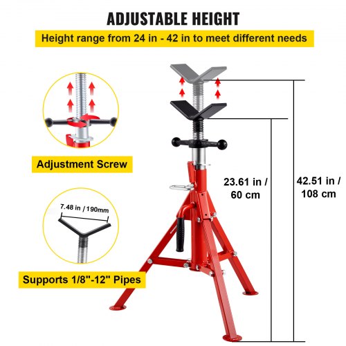 V Head Pipe Stand 1812 Capacity Adjustable Height 2442 Pipe
