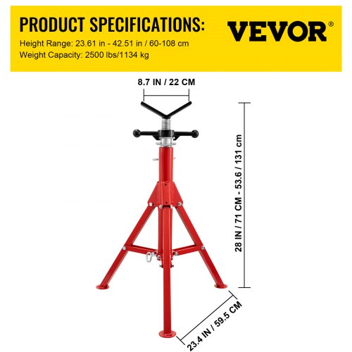 V Head Pipe Stand 1812 CapacityAdjustable Height 2852”Pipe Jack