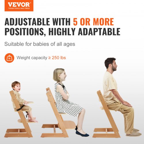 Wooden High Chair for Babies Toddlers Convertible Adjustable Feeding