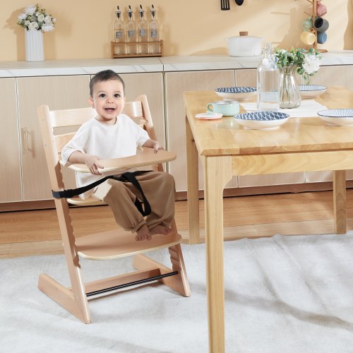 Wooden High Chair for Babies Toddlers Convertible Adjustable Feeding