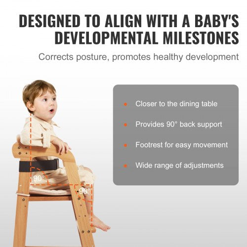 Wooden High Chair for Babies Toddlers Convertible Adjustable Feeding