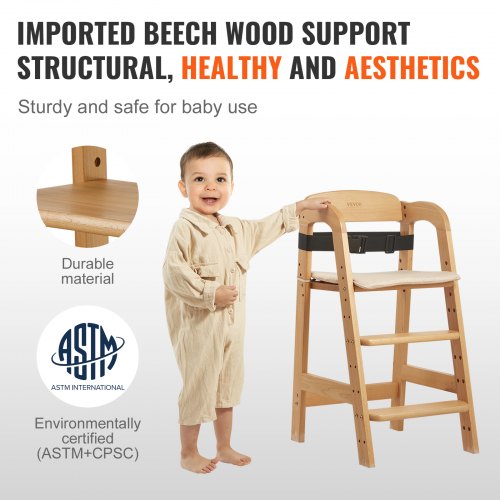 Wooden High Chair for Babies Toddlers Convertible Adjustable Feeding