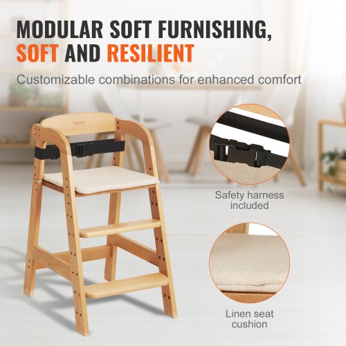 Wooden High Chair for Babies Toddlers Convertible Adjustable Feeding