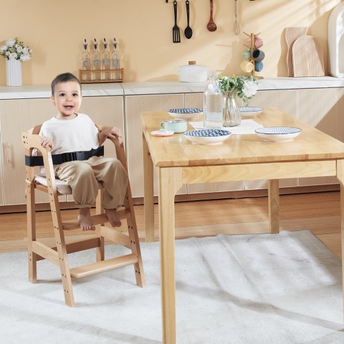 Wooden High Chair for Babies Toddlers Convertible Adjustable Feeding