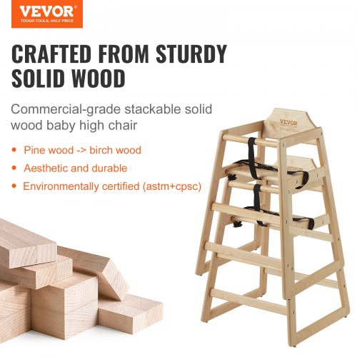 Wooden High Chair for Babies Toddlers Double Solid Wood Feeding Chair