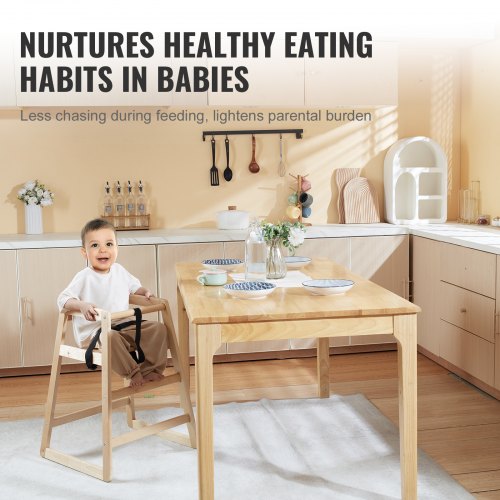 Wooden High Chair for Babies Toddlers Double Solid Wood Feeding Chair