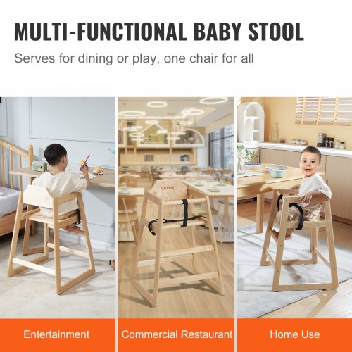 Wooden High Chair for Babies Toddlers Double Solid Wood Feeding Chair