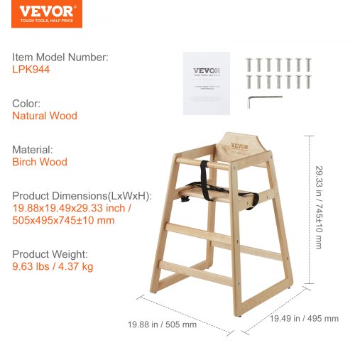 Wooden High Chair for Babies Toddlers Double Solid Wood Feeding Chair