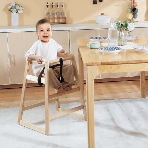 Wooden High Chair for Babies Toddlers Double Solid Wood Feeding Chair