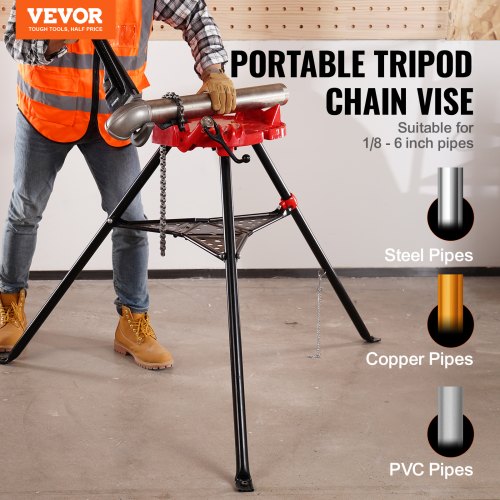 4606 Tripod Pipe Chain Vise 186 CapacityPipe Stand Portable Foldable