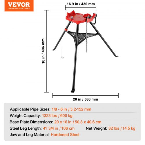 4606 Tripod Pipe Chain Vise 186 CapacityPipe Stand Portable Foldable