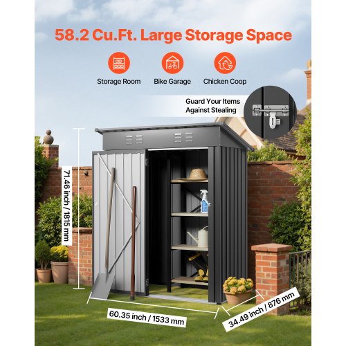 5 X 3 Ft Metal Garden Shed Storage Building With Lockable Door 2 Louver Vents