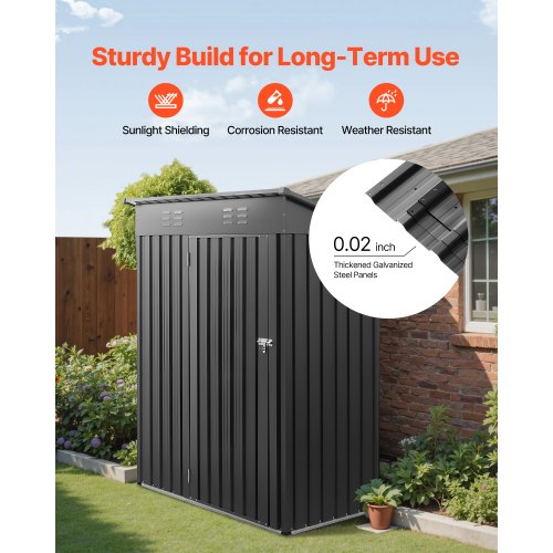 5 X 3 Ft Metal Garden Shed Storage Building With Lockable Door 2 Louver Vents