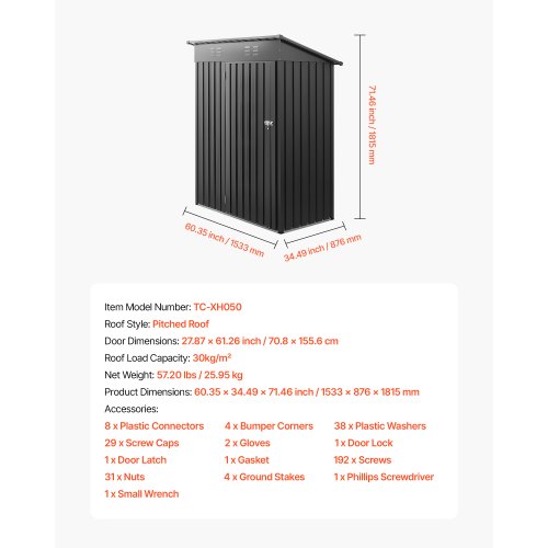 5 X 3 Ft Metal Garden Shed Storage Building With Lockable Door 2 Louver Vents