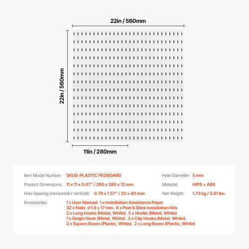 Pegboard Combination Kit 11 x 11 Plastic Pegboard 4 Panels Peg Board