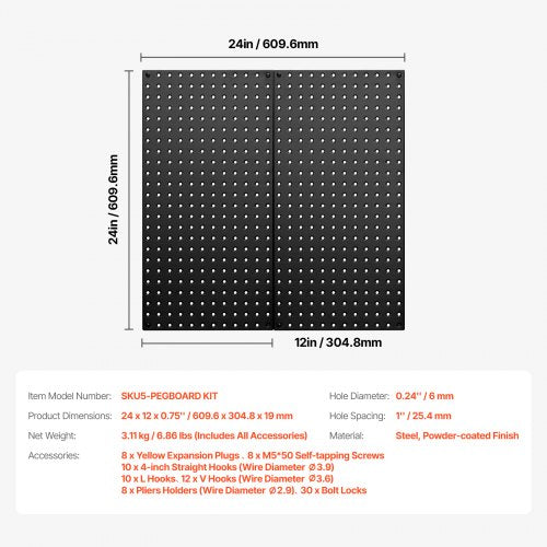 Metal Pegboard Panels 24 x 12 Pegboard 2 Panels Heavy Duty Peg Board