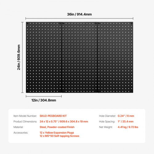 Metal Pegboard Panels 24 x 12 Pegboard 3 Panels Heavy Duty Steel Peg