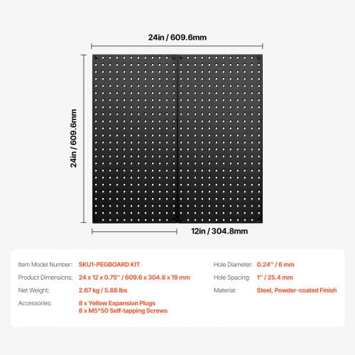 Metal Pegboard Panels 24 x 12 Pegboard 2 Panels Heavy Duty Steel Peg
