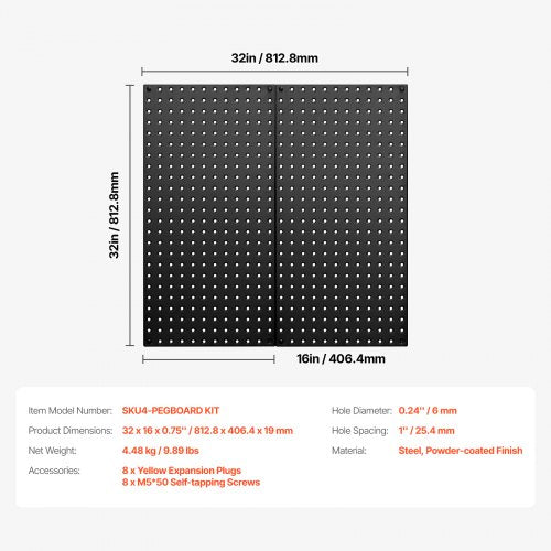 Metal Pegboard Panels 32 x 16 Pegboard 2 Panels Heavy Duty Steel Peg