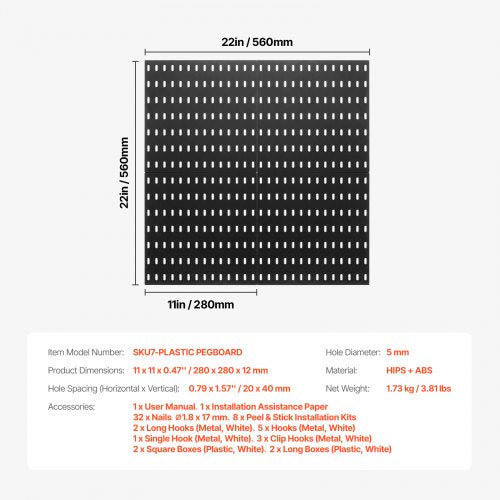 Pegboard Combination Kit 11 x 11 Plastic Pegboard 4 Panels Peg Board