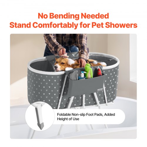Portable Dog Bathtub Elevated Foldable Spacesaving Pet Shower Station