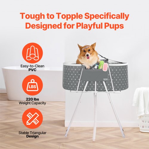 Portable Dog Bathtub Elevated Foldable Spacesaving Pet Shower Station