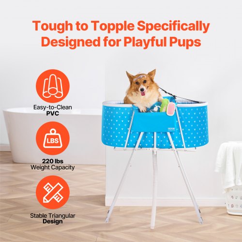 Portable Dog Bathtub Elevated Foldable Spacesaving Pet Shower Station