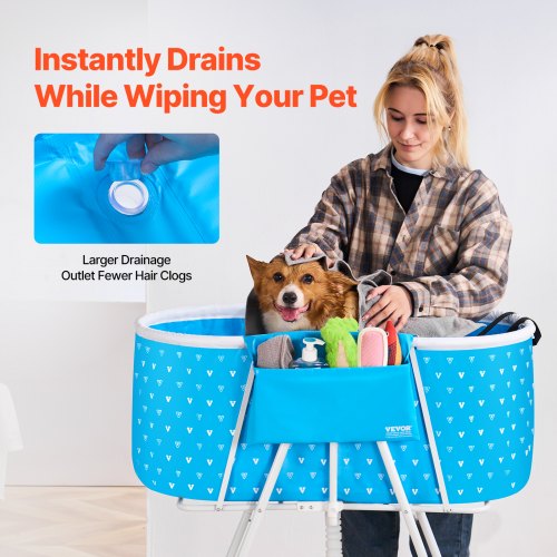 Portable Dog Bathtub Elevated Foldable Spacesaving Pet Shower Station