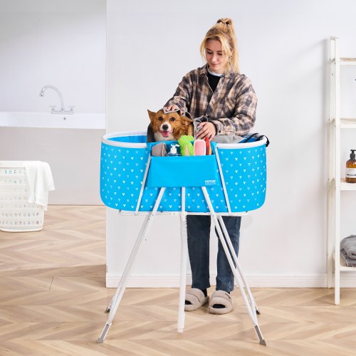 Portable Dog Bathtub Elevated Foldable Spacesaving Pet Shower Station