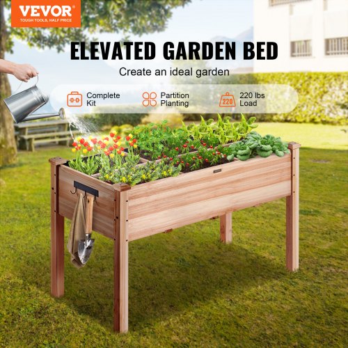 Raised Garden Bed 39 x 19 x 2.5 ft Wooden Planter Box Elevated Outdoor