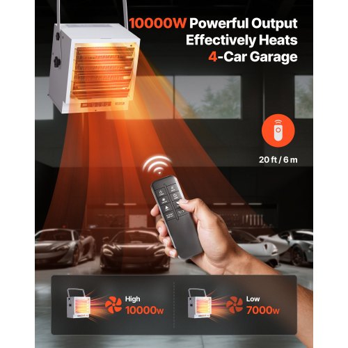 Electric Garage Heater 10000Watt With Remote Control 10 Hour Timer Overheat