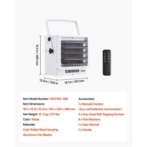 Electric Garage Heater 10000Watt With Remote Control 10 Hour Timer Overheat