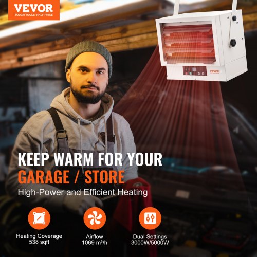 Electric Garage Heater 5000Watt Digital FanForced WallCeiling Mount Shop
