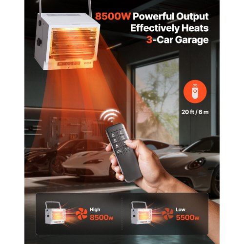 Electric Garage Heater 8500Watt With Remote Control 10 Hour Timer Overheat