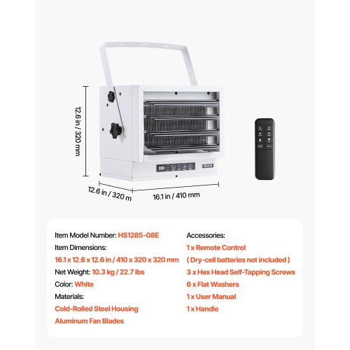 Electric Garage Heater 8500Watt With Remote Control 10 Hour Timer Overheat
