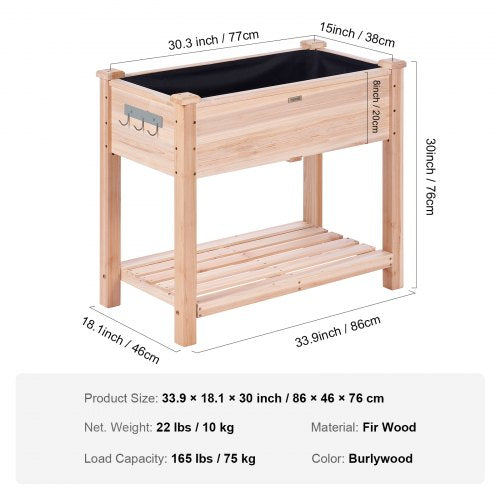 Raised Garden Bed 34 x 18 x 30 in Wooden Planter Box Elevated Outdoor