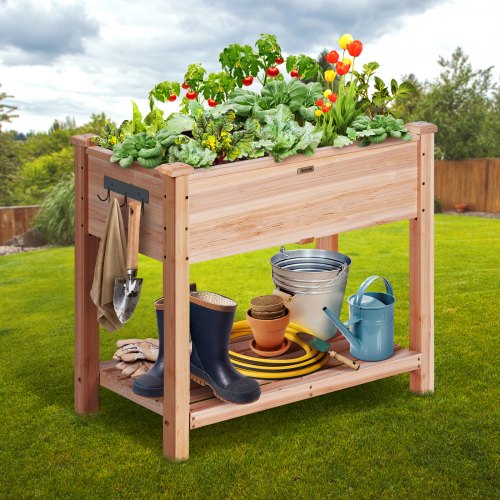 Raised Garden Bed 34 x 18 x 30 in Wooden Planter Box Elevated Outdoor