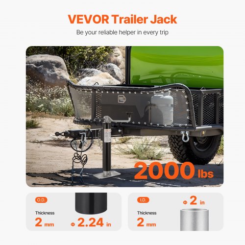 Trailer Jack 2000 lbs Dynamic Load Capacity Weldon PipeMount Swivel