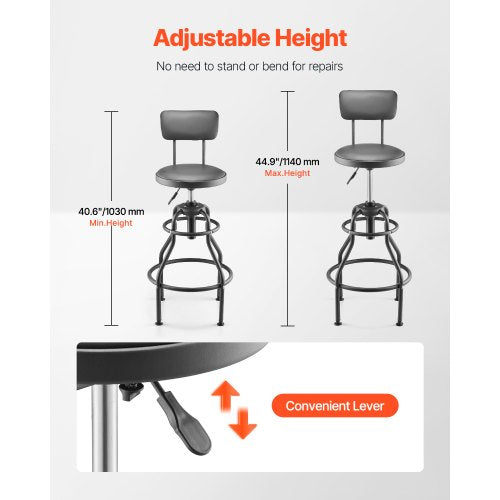 Shop Stool with Backrest Pneumatic Garage SeatWork Stool with 300 lbs