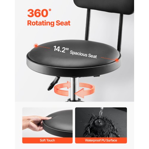 Shop Stool with Backrest Pneumatic Garage SeatWork Stool with 300 lbs