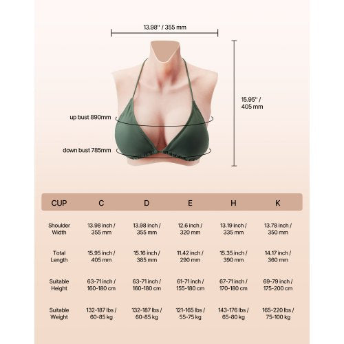 Silicone Breastplate CCup High Neckline Fake Breasts for Crossdressers