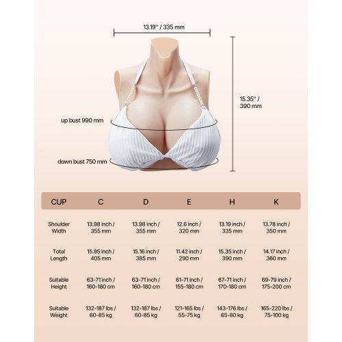 Silicone Breastplate HCup High Neckline Fake Breasts for Crossdressers