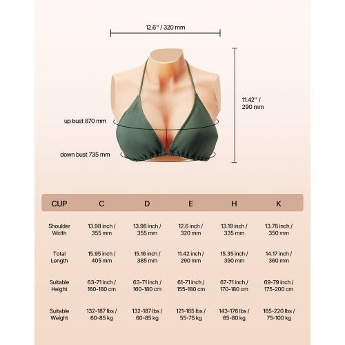 Silicone Breastplate ECup High Neckline Fake Breasts for Crossdressers