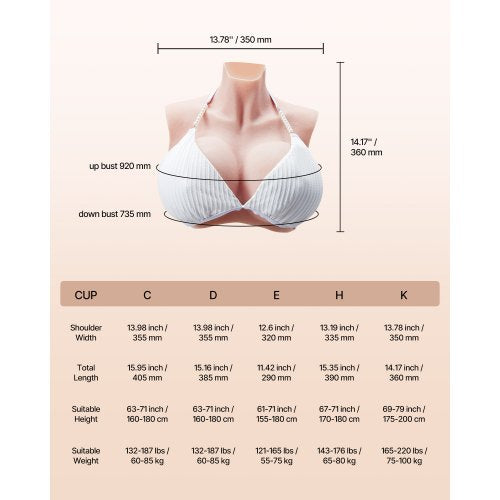 Silicone Breastplate K Sized High Neckline Fake Breasts for Crossdressers