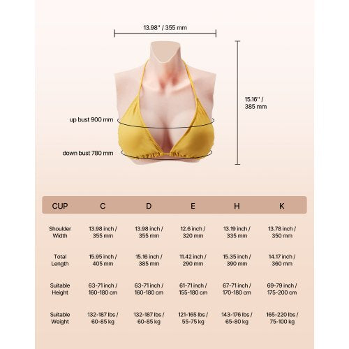 Silicone Breastplate DCup High Neckline Fake Breasts for Crossdressers